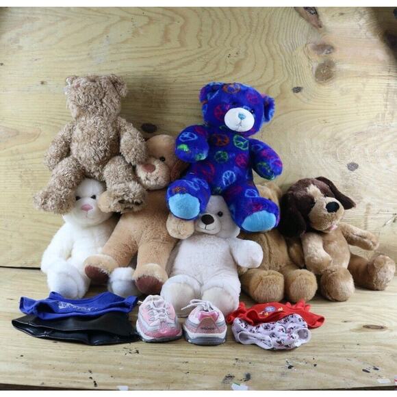 Build A Bear Plush Lot of 7 Bear Dogs Mulitcolor 1 Outfit Peace Bear 2 Dogs - Picture 1 of 7